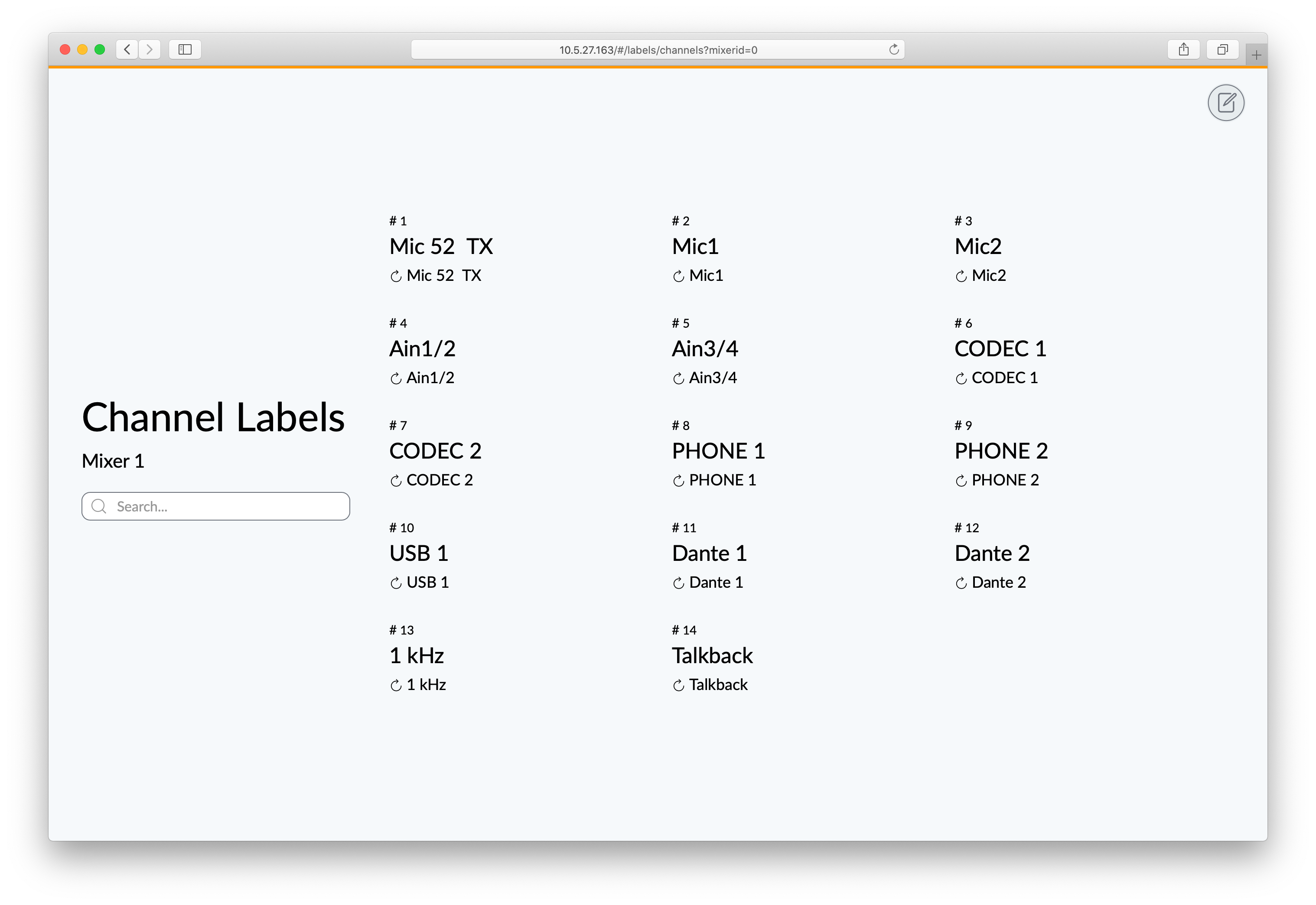 Channel Labels interface