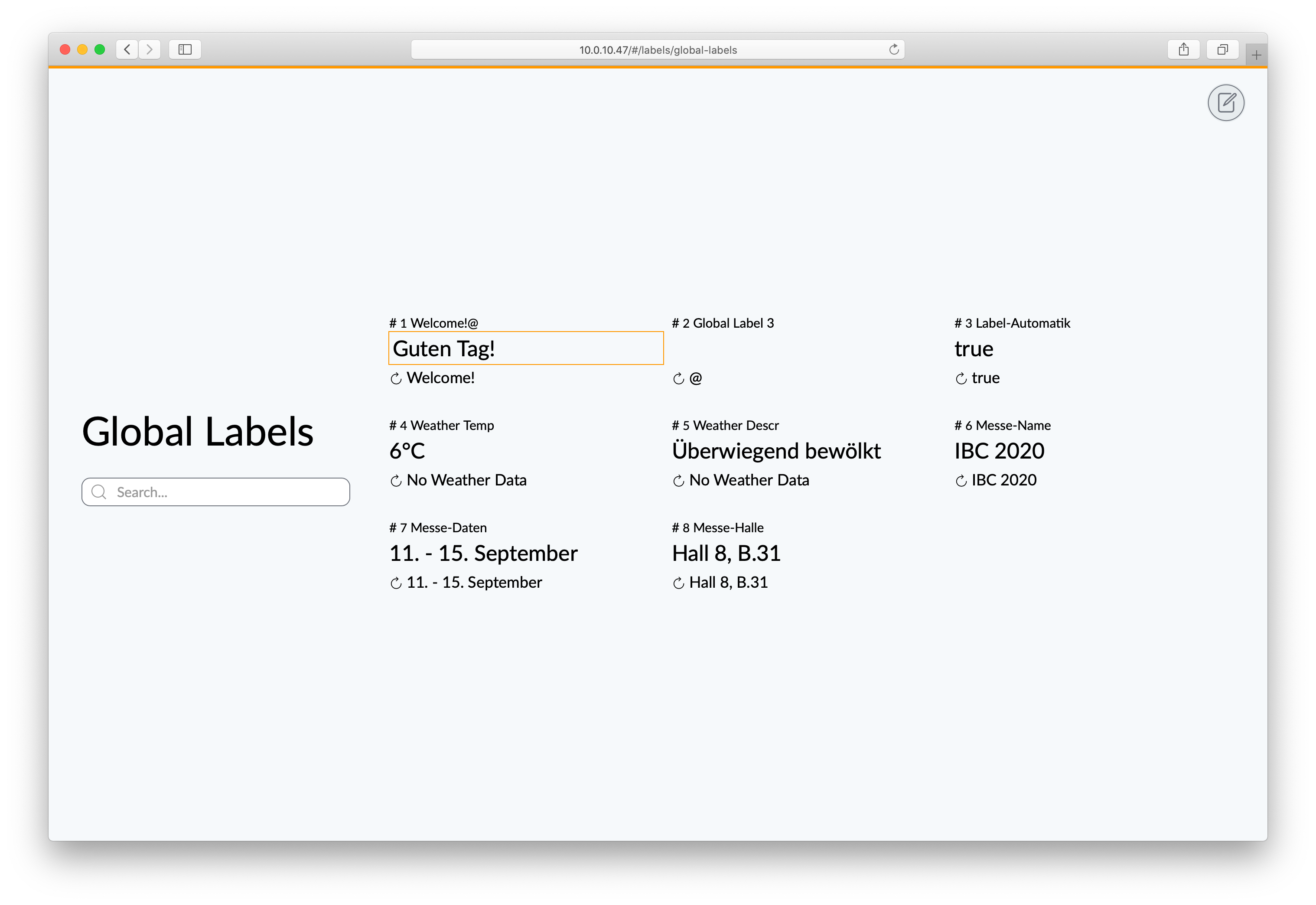 Global Labels interface currently editing Global Label #1