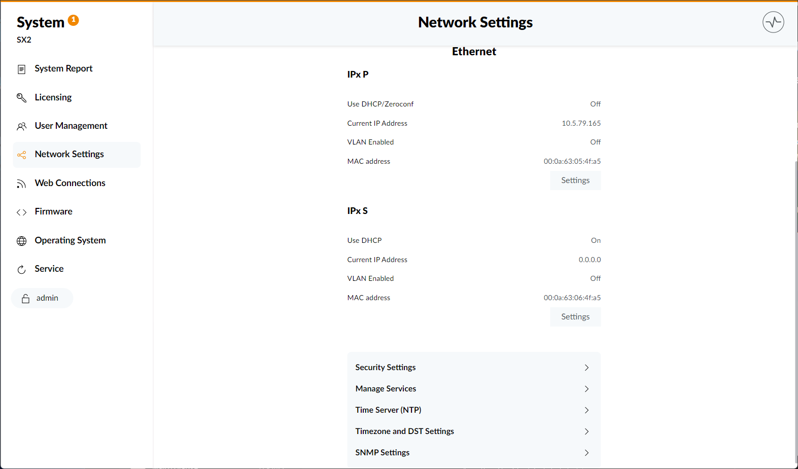 Network Settings Page
