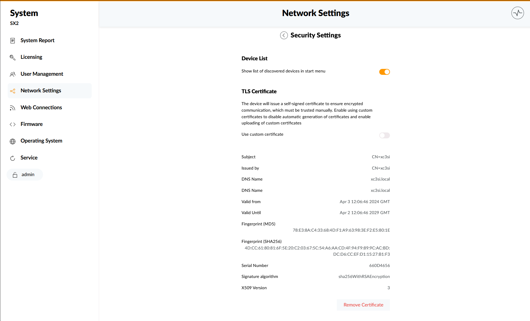 Security Settings Page