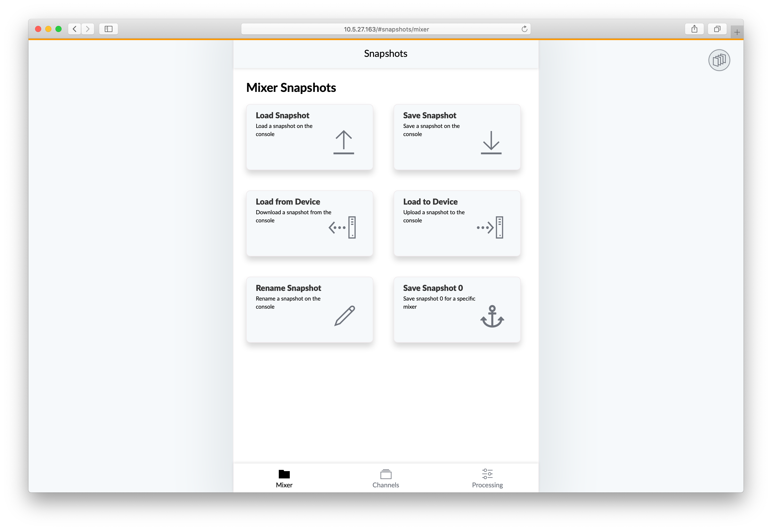 Standard Snapshots App interface